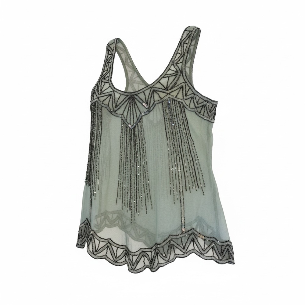 Willow & Clay Sheer Sage Embellished Tank Top